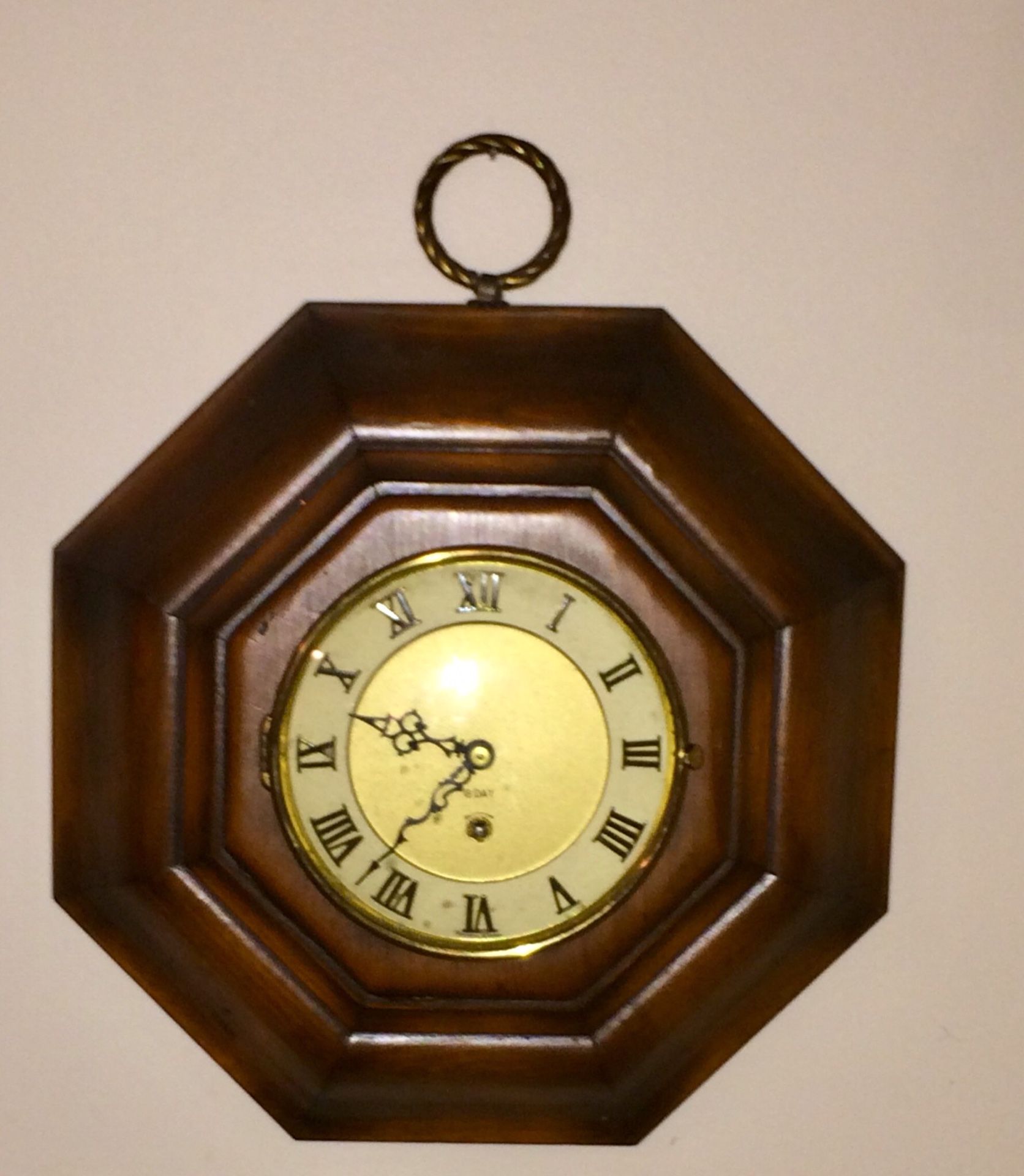 Vintage 1960's Million Rutherford Co. Wooden Octagon Wall Clock With 8 Day Endura of France Movement