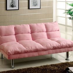 Brand New Pink Futon Sofa Sleeper Converts Into Bed 