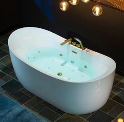 WOODBRIDGE 72" X 35-3/8" Whirlpool And Air Bath Heated Soaking Combination Tub With Adjustable Speed Air Blower And Display Control Panel, Brushed Gol