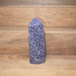 Beautiful Grape Agate Raw & Polished Combo Tower 4.37" Tall, Hand Crafted Purple Botryoidal Chalcedony from Indonesia