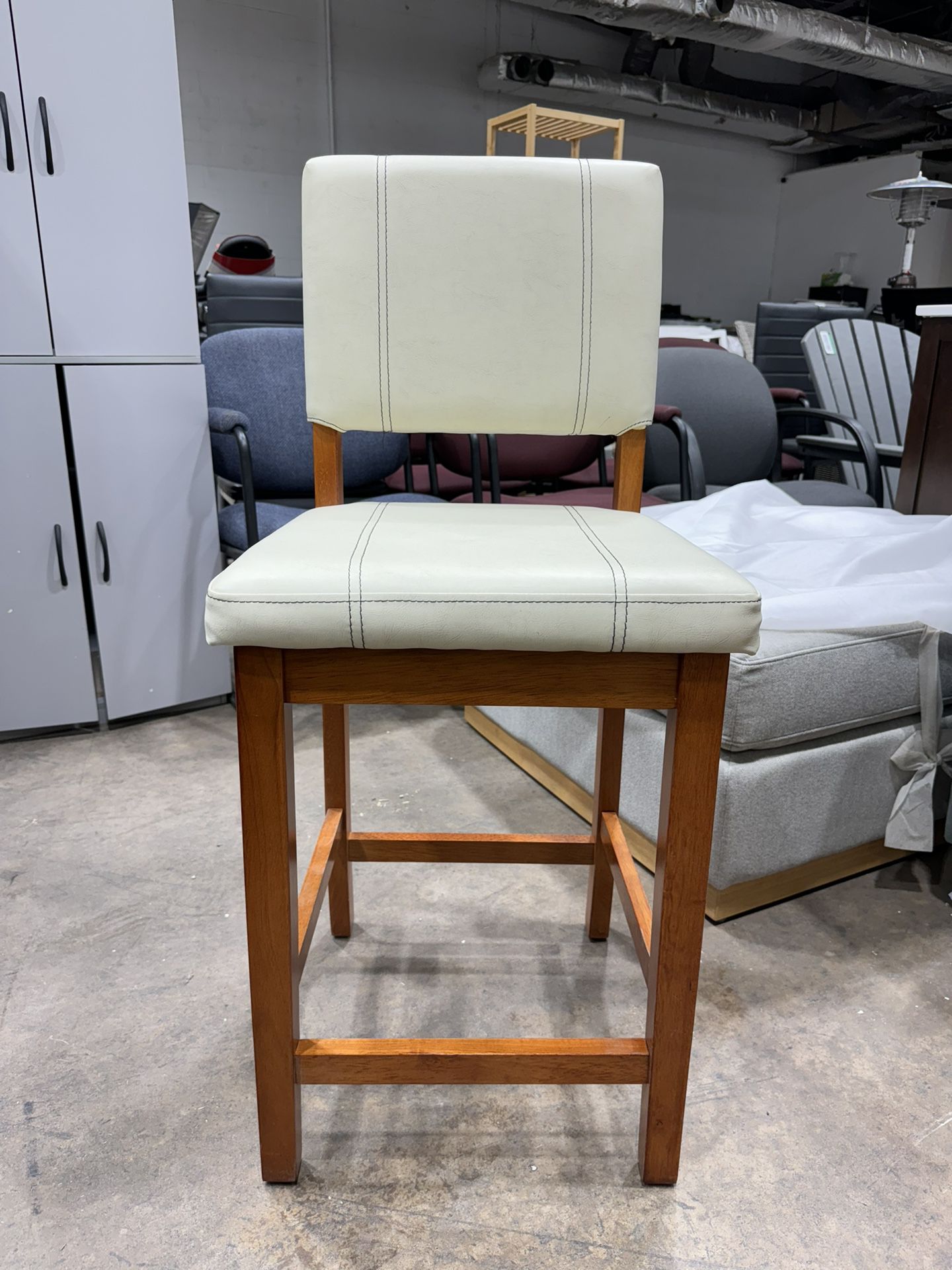 Cream Faux Leather Counter Stool with Padded Seat