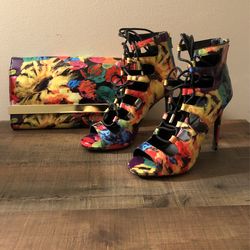 Floral Heels And Clutch Purse