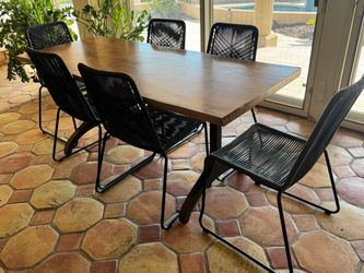 Wood Dining Table with 6 Rope Chairs
