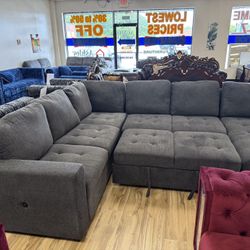 Sectional Couch W/ Storage & Pull Out Bed