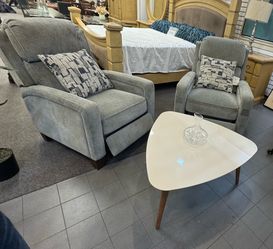 COSTCO Set Gray Pushback Fabric Recliner Chairs