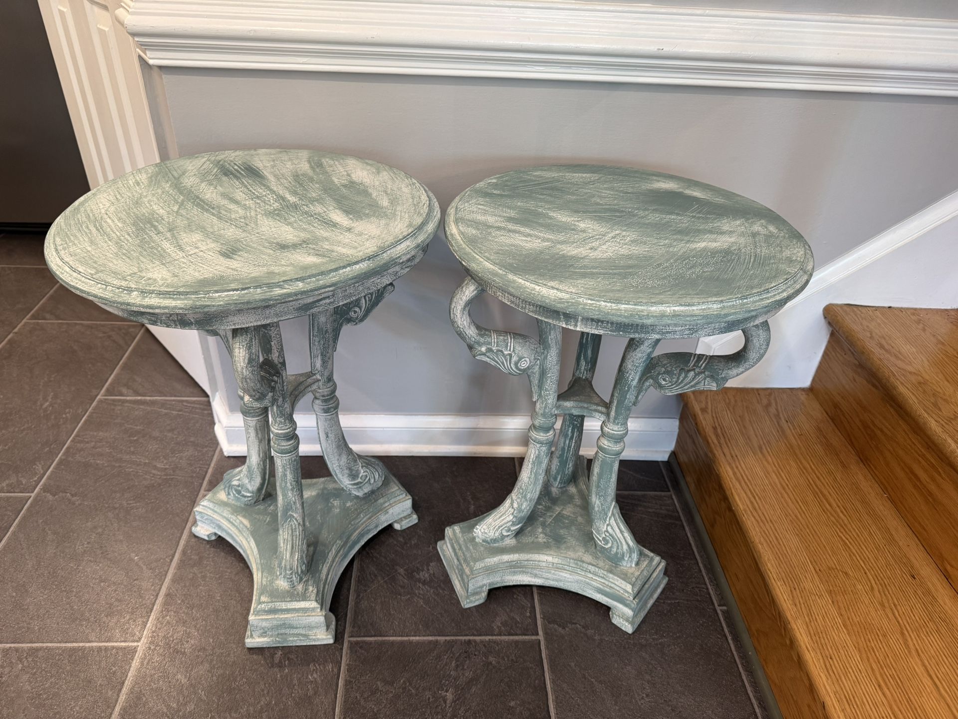2 Painted Teak Tables $100 Each