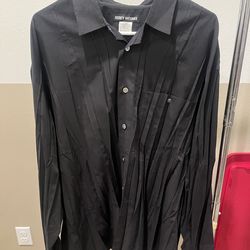 Vintage Issey Miyake Black Accordion Pleated Button-Up Shirt Japan Mother Pearl