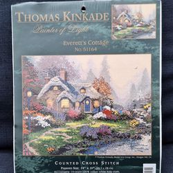 Thomas Kinkade Counted Cross Stitch Kit NEW Everetts Cottage Cottagecore Cozy Art Grannycore