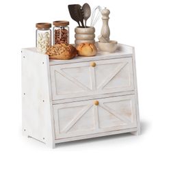 Vintage Double Layer Bread Box for Kitchen Counter Bamboo Bread Storage 