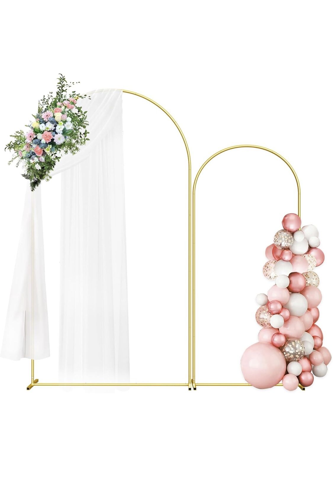 Wedding Arch Backdrop Stand Set Of 2 (7.3FT/6FT), Gold Metal Arch Backdrop Stand,Balloon Arch Stand For Wedding Ceremony Baby Shower Outdoor Indoor Bi