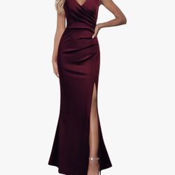 Sleeveless LARGE V Neck Split leg Evening cocktail DRESS