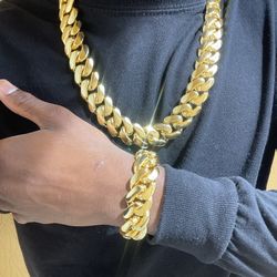 Miami Cuban Link Chain And Bracelet Set 