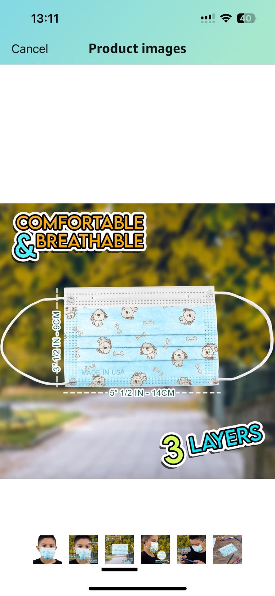 ASTM Level 3 Face Masks Disposable for Kids Made in USA Nose Bridge Breathable Comfortable Colored School Church Park (50+ Pack, COWS)