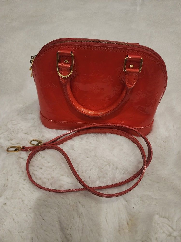 Authenic Louis Vuitton Alma BB Red Patent Shoulder Bag 