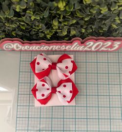 Red and White Polka Dot Hair Bows Set of 2