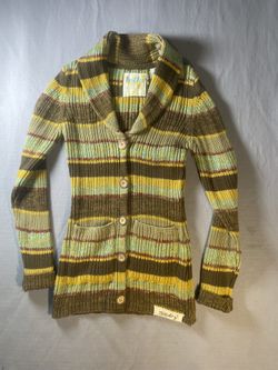 Billabong Striped Shawl Collar Button Knit Cardigan Sweater Vtg Style Size Medium M