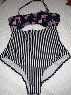 Floral Striped One Piece Swimsuit XL