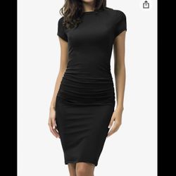 Missufe Black Short Sleeve Ruched Maternity Dress, M