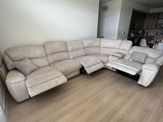 Large Beige Reclining Sectional w/ USB & Power Headrests