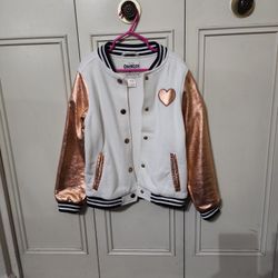 Girls Bomber Jacket, White/gold Size 6/6X