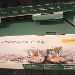 Cuisinart Tri-Ply Clad Stainless Steel 13-Piece Cookware Set, Glass Lids - New Open Box