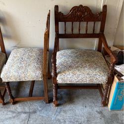 Antique Chairs Upholstered Vintage Fabric - Qty 6