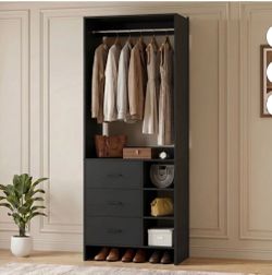 Homieasy 30'' W Closet System with Wooden Drawers, Black
