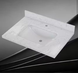 CW3022 30 in. W x 22 in. D Engineered Stone Rectangular Single Sink Vanity Top in Carrara White With 4 in. H Backsplash