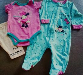 Baby Girl 0-3 month 3-piece LOT (Disney Minnie Mouse Onesie, Pants, Footed Sleeper)