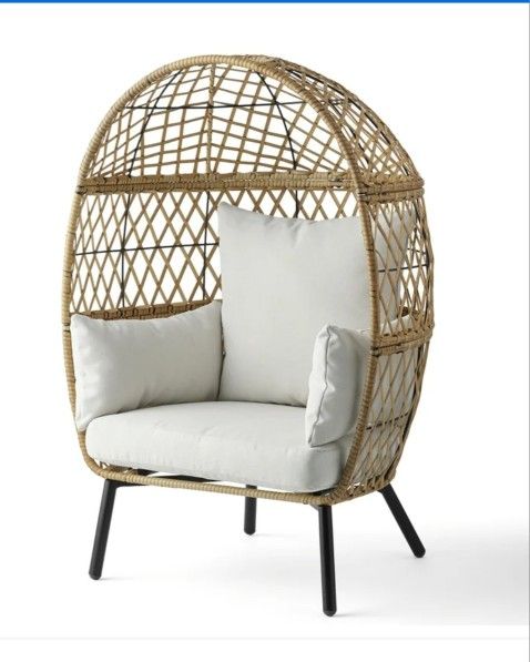 Better Homes & Gardens Ventura Boho Outdoor Wicker Stationary Kid's Egg Chair, Tan