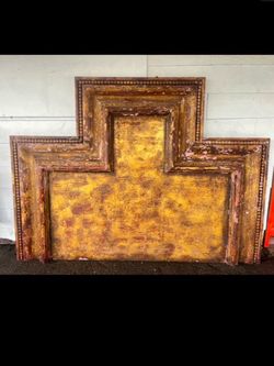 Ornate Gold Distressed Wood Bed Headboard
