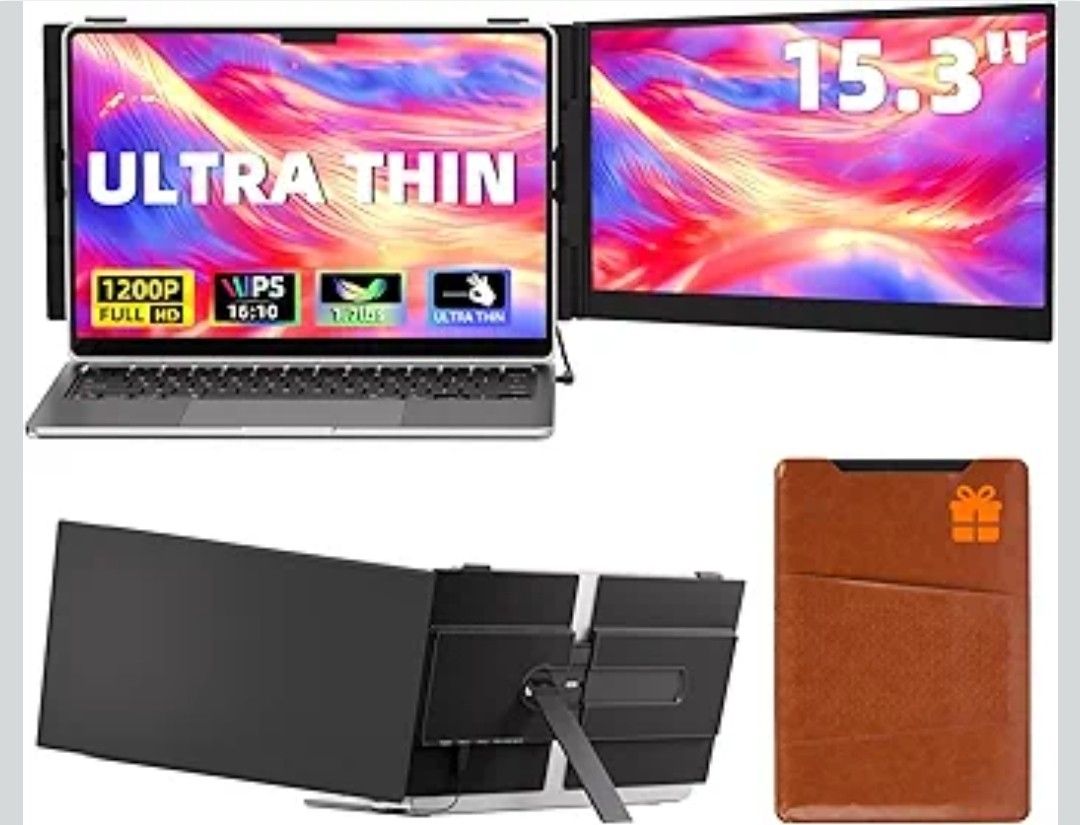 Laptop Screen Extender Monitor, 15.3" 16:10 IPS 100% sRGB Portable Travel Monitor for Laptop, FHD 1200P External Display