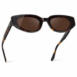 Women’s Narrow Cat-Eye Sunglasses: Acetate Frame And Anti-Reflective Lenses (Brown Tortoise/Dark Brown Lens)