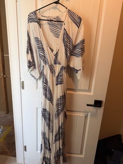 Baltic Born White Navy Leaf Print Maxi Dress