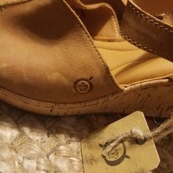 New Born Wedges Size 9 1/2 Or 10 3" Inch Heel Tan Leather Comfort Work Shoe