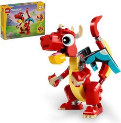 LEGO Creator 3 in 1 Red Dragon Toy, Transforms from Dragon to Fish to Phoenix, Gift Idea for Boys and Girls Ages 6 and Up, Animal Toy Set for Kids, 31