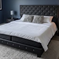 New King Bed Frame + Plastic Sealed King Mattress + Box Spring 