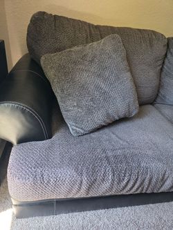 Gray Fabric and Black Faux Leather Sofa