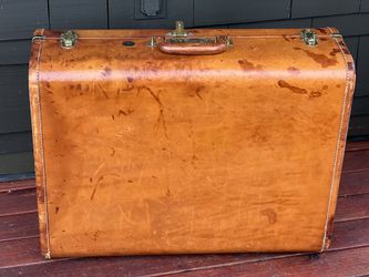 Vintage 1950s Wilt of Chicago Large Brown Leather Suitcase