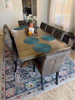 Rustic dining table and 8 chairs