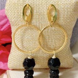 Gold Plated Black Earrings 