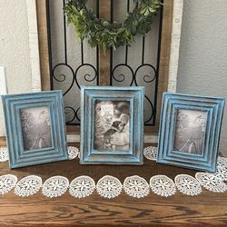 3 turquoise photo frames