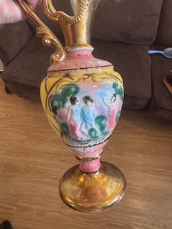 Hand painted Italian Ewer Vase