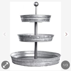 New Vintage Galvanized 3 Tier Serving Tray Rustic Country