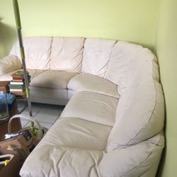 Beige Leather Seconal Couch