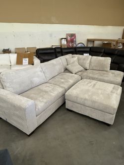 Thomasville Artesia Corduroy Fabric Sectional with Ottoman