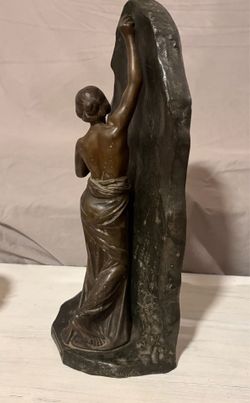 Antique Signed Metal Statue of Woman