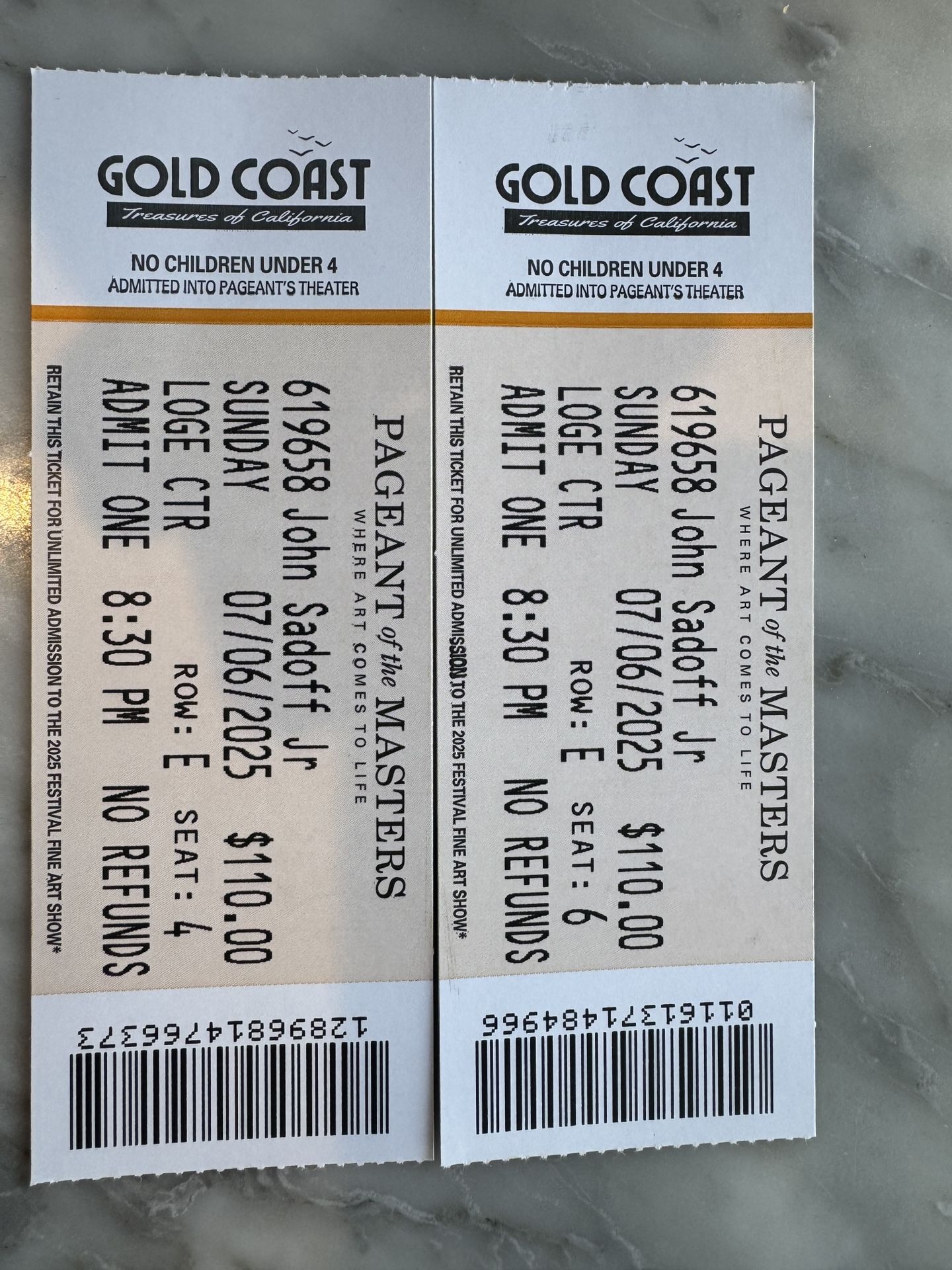 Two Pageant of the Masters Tickets - Sunday July 6