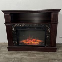 Dark Brown Oak Electric Fireplace / TV Stand