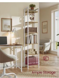 6-Tier Bookshelf, Bookcase Book Shelf with Steel Frame Book Shelf, 15.6 x 11.8 x 73.5 Inches, Living Room, Home Office, Honey Brown and Matte White, B